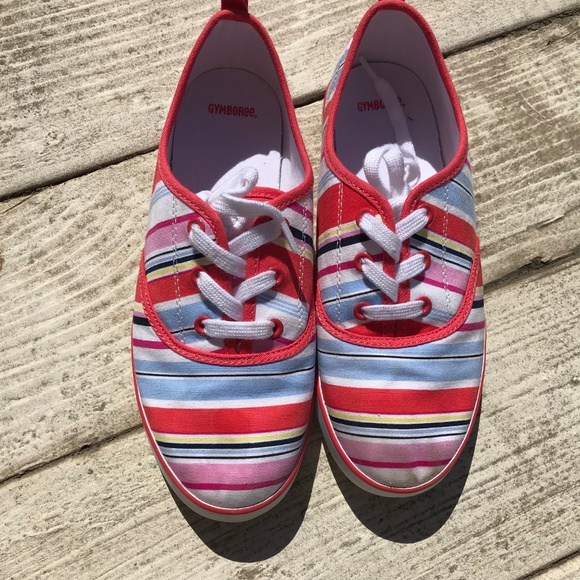 🌸 SALE 📦 3x$10 Cute colorful Gymboree Girls Striped Tennis Shoes Size 3 - Picture 2 of 7